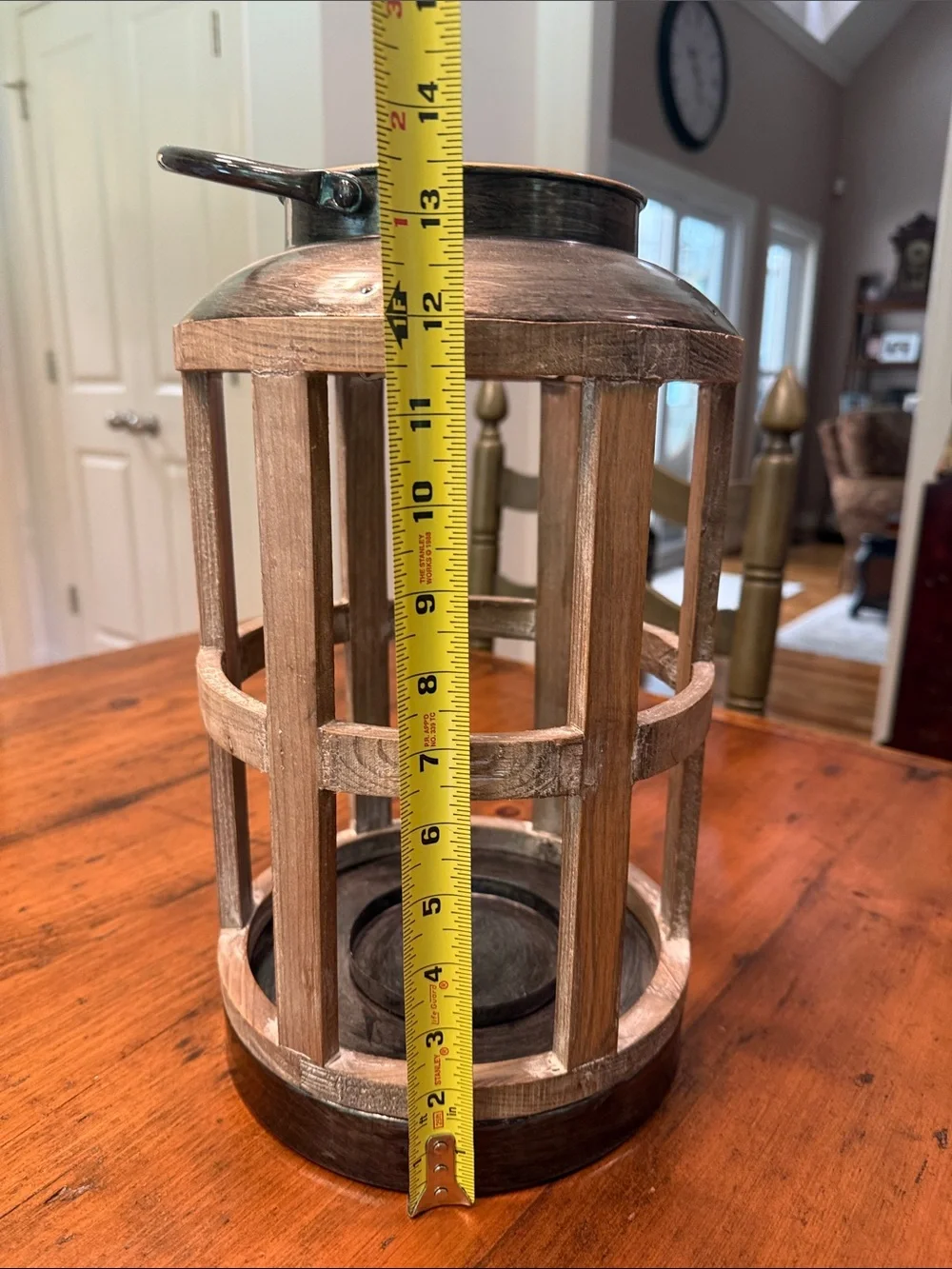 Kirklands Round Metal & Wood Glass Globe Farmhouse Candle Lantern